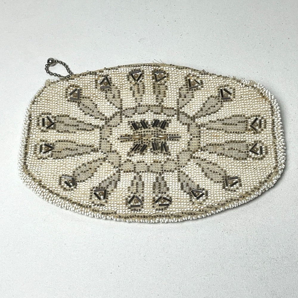 Antique 1930s Czechoslovakia Glass Beaded Purse Art Deco Zipper Clutch 7.5"